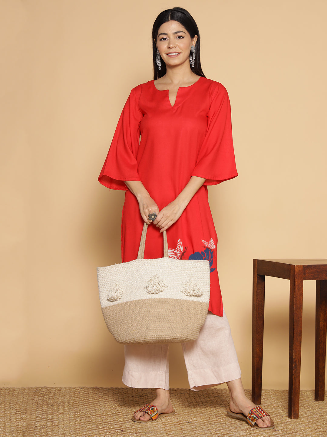 Red Rayon LongKurta - Anupama