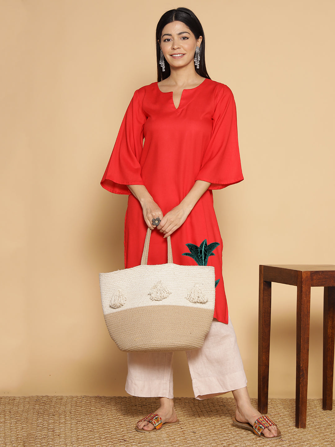 Red Rayon LongKurta - Rachita