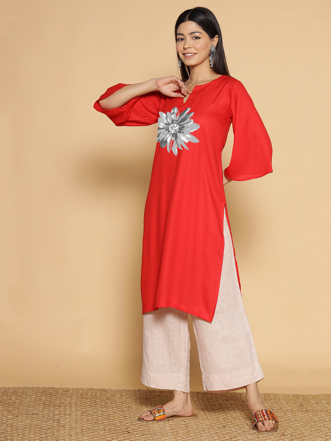 Red Rayon LongKurta - Ramaneya