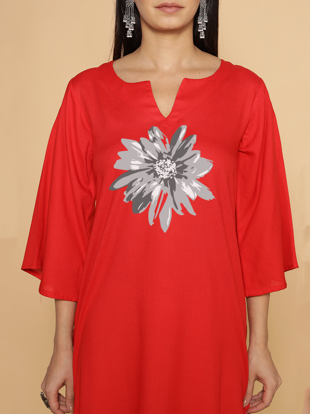 Red Rayon LongKurta - Ramaneya