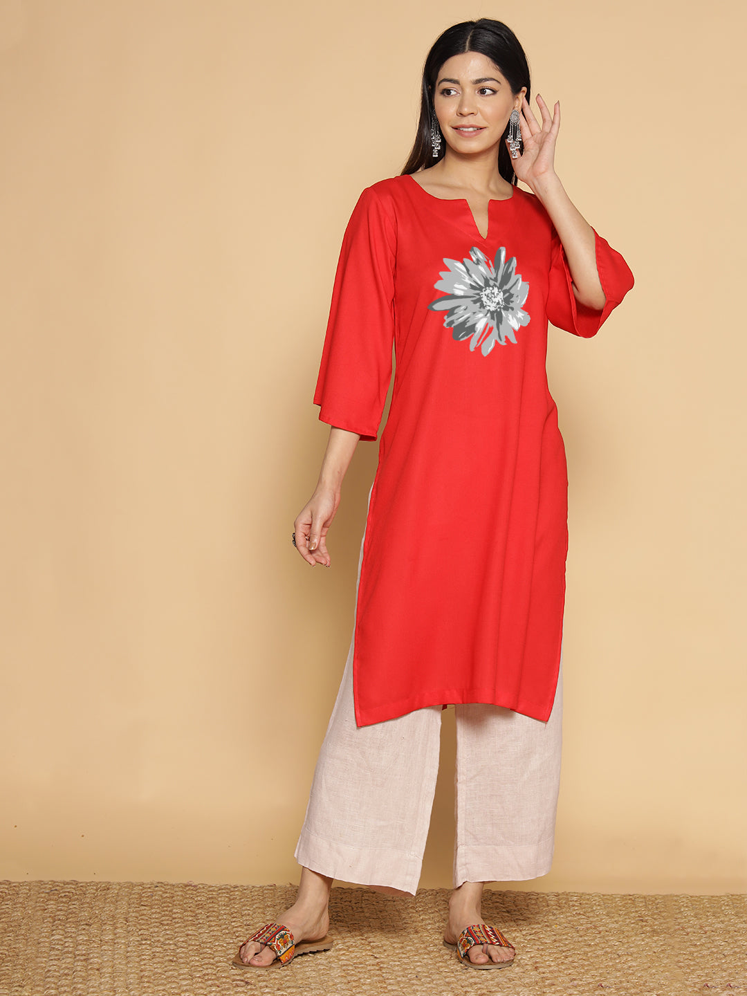 Red Rayon LongKurta - Ramaneya