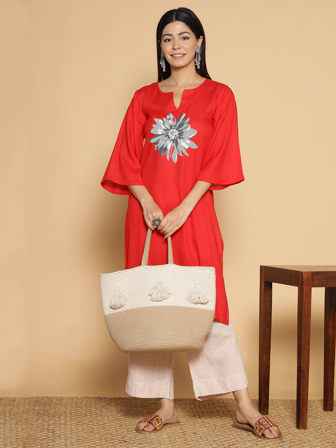 Red Rayon LongKurta - Ramaneya