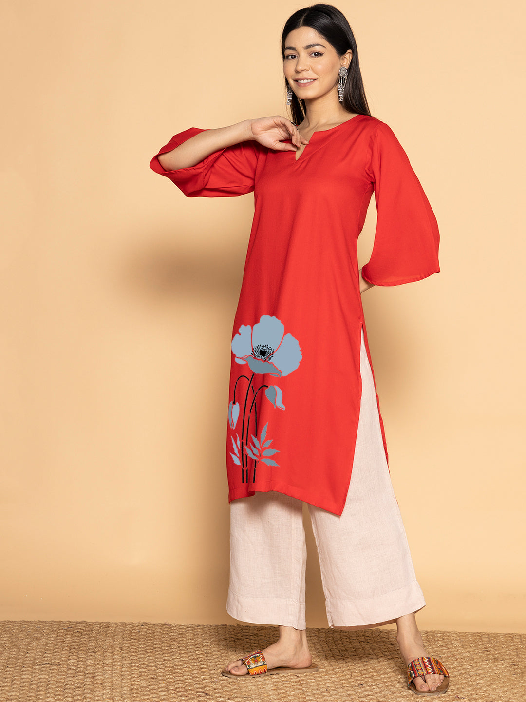 Red Rayon LongKurta - Shobhita