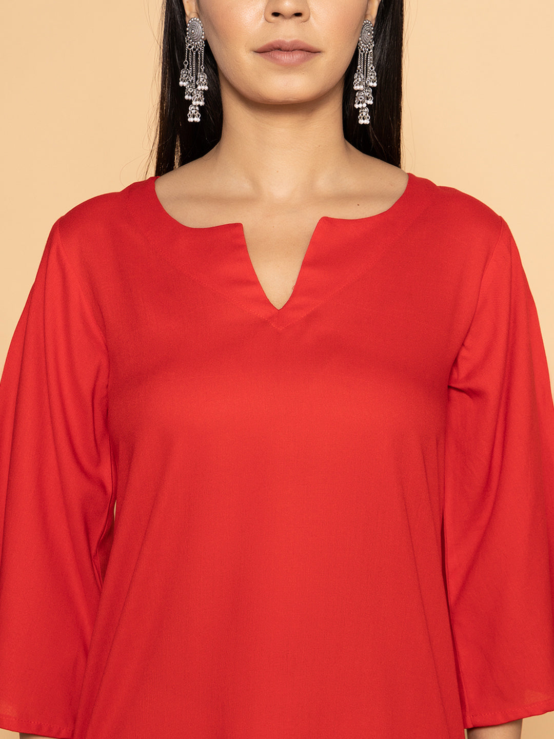 Red Rayon LongKurta - Shobhita
