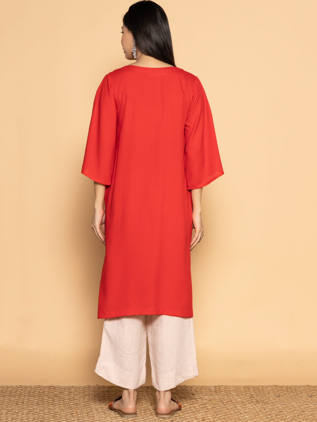 Red Rayon LongKurta - Shobhita