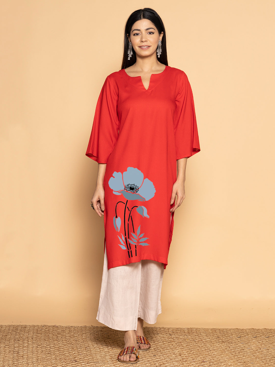 Red Rayon LongKurta - Shobhita