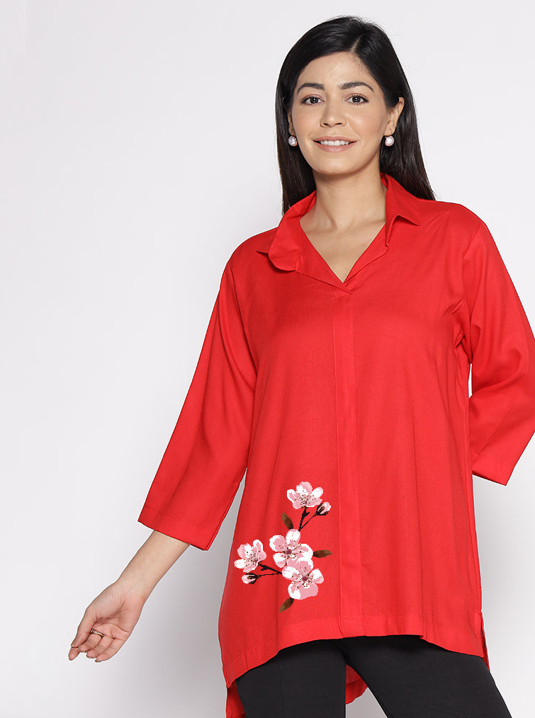 Red Rayon ShirtTop - Girassol