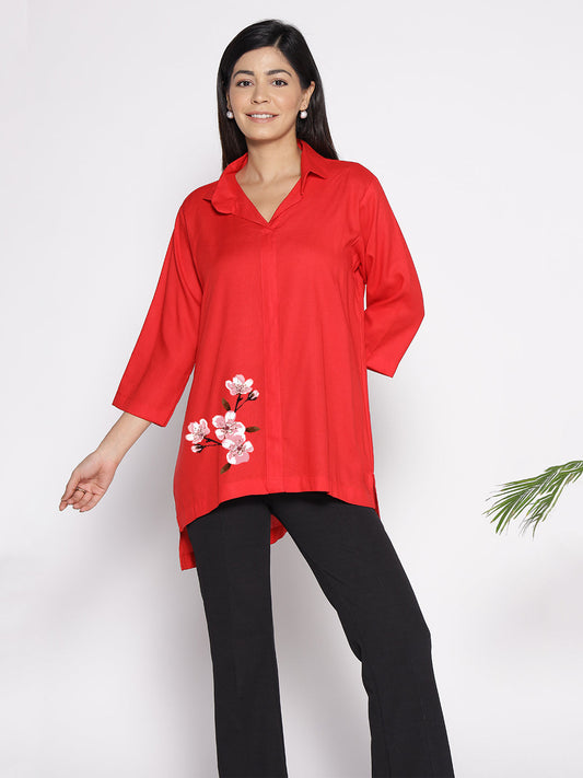 Red Rayon ShirtTop - Girassol