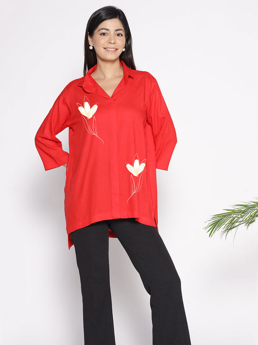 Red Rayon ShirtTop - Kardelen