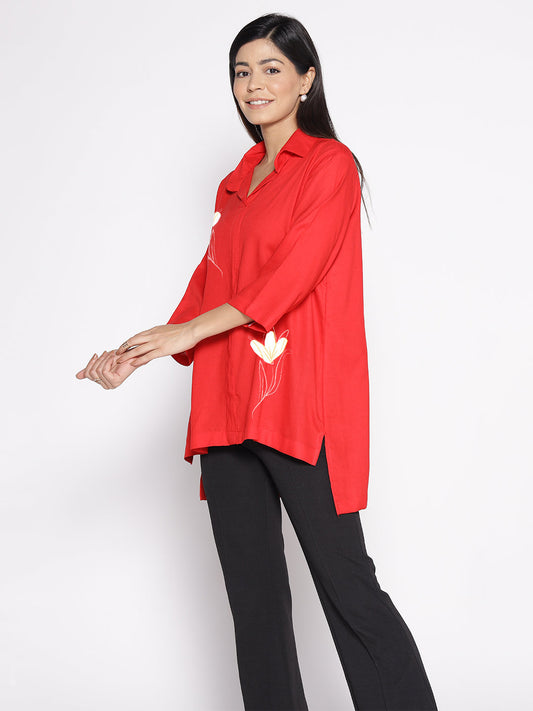 Red Rayon ShirtTop - Kardelen