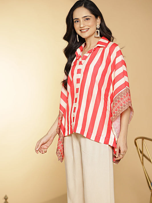 RedStripes Muslin Printed KaftanTop