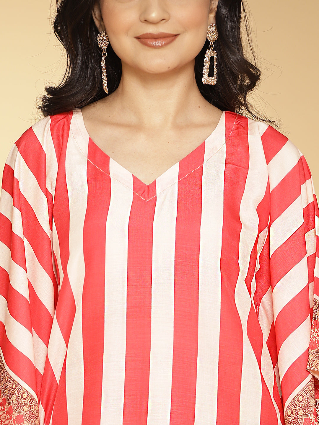 RedStripes Muslin Printed LongKaftan