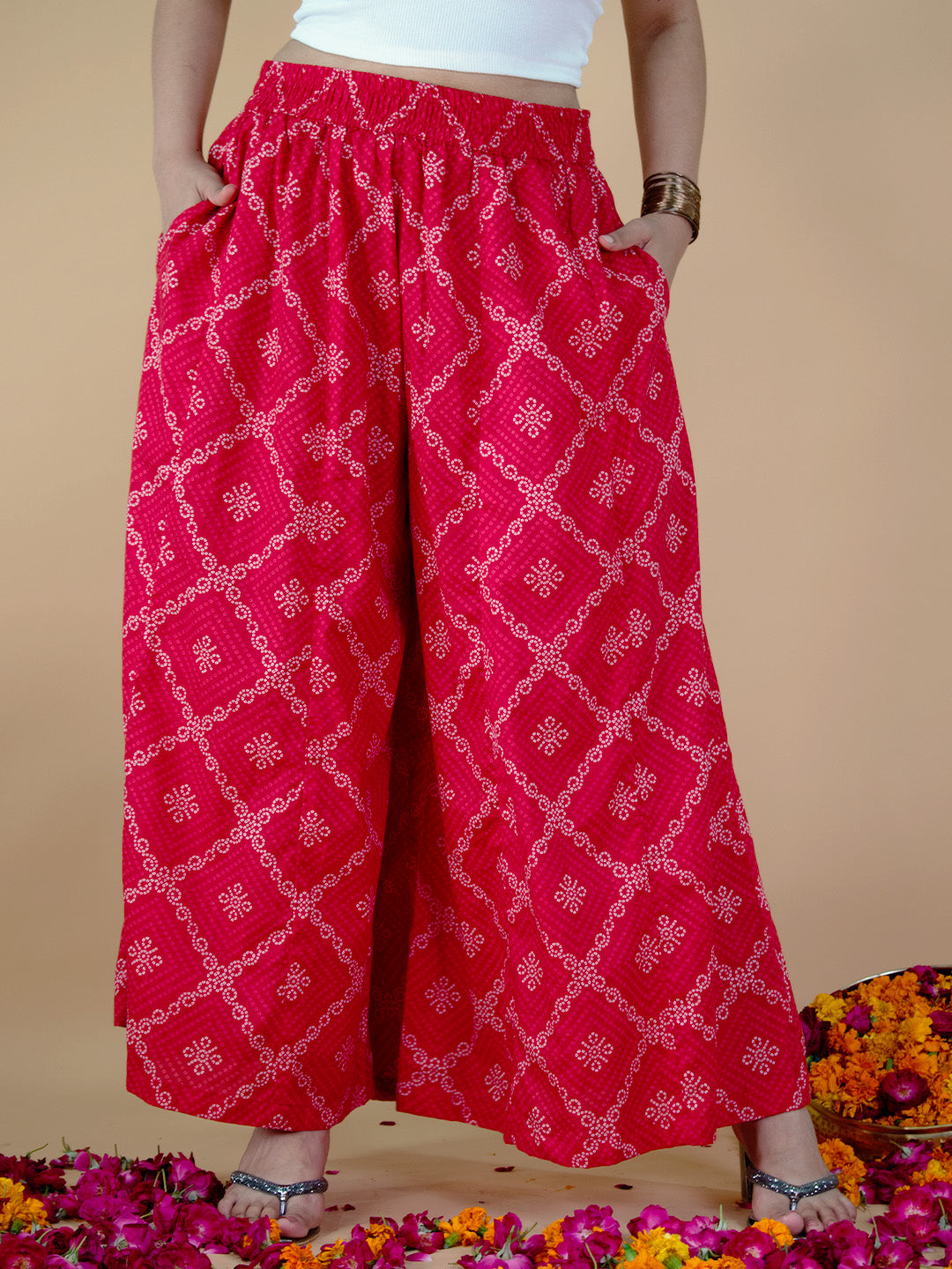 Printed Cotton Flared Palazzo - RedBandhani