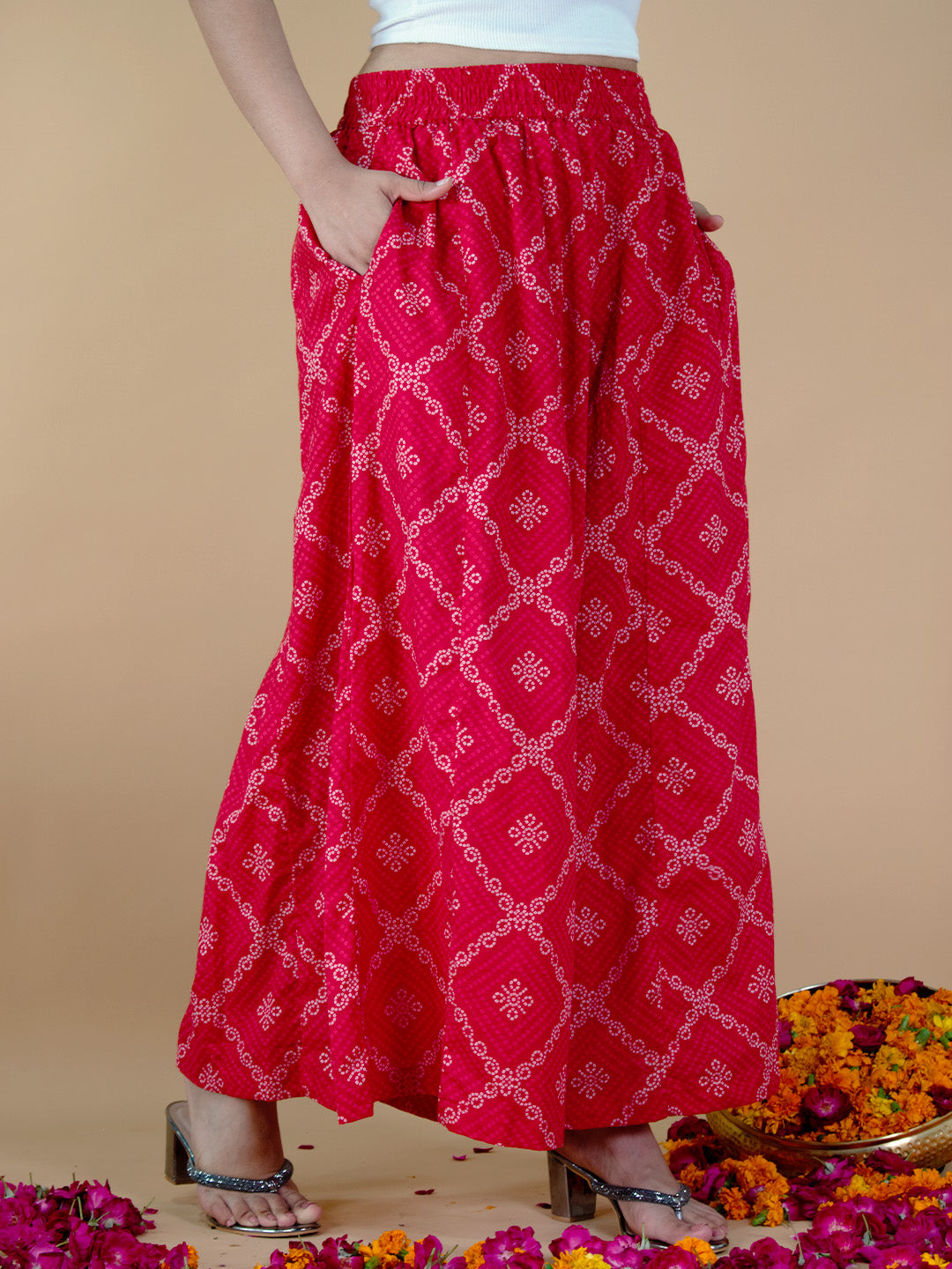 Printed Cotton Flared Palazzo - RedBandhani