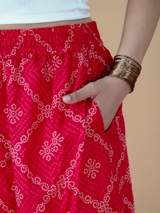 Printed Cotton Flared Palazzo - RedBandhani