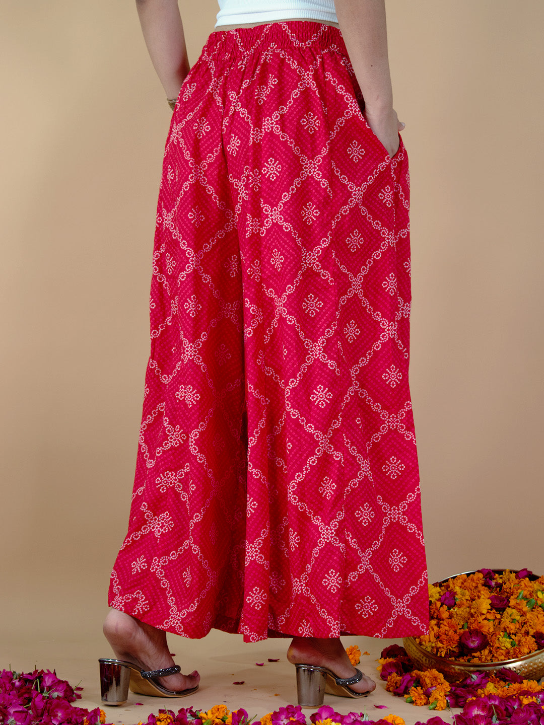 Printed Cotton Flared Palazzo - RedBandhani
