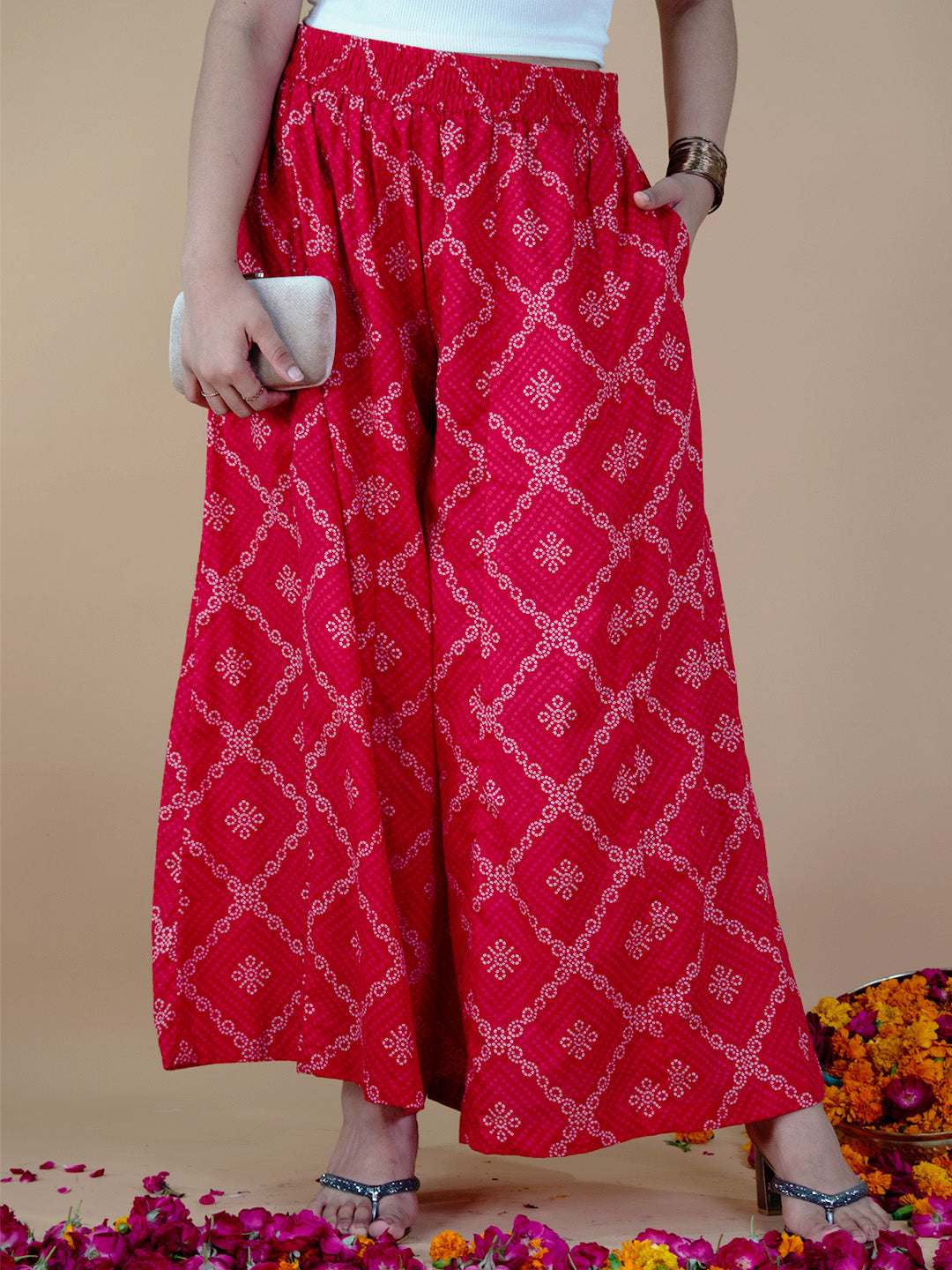 Printed Cotton Flared Palazzo - RedBandhani