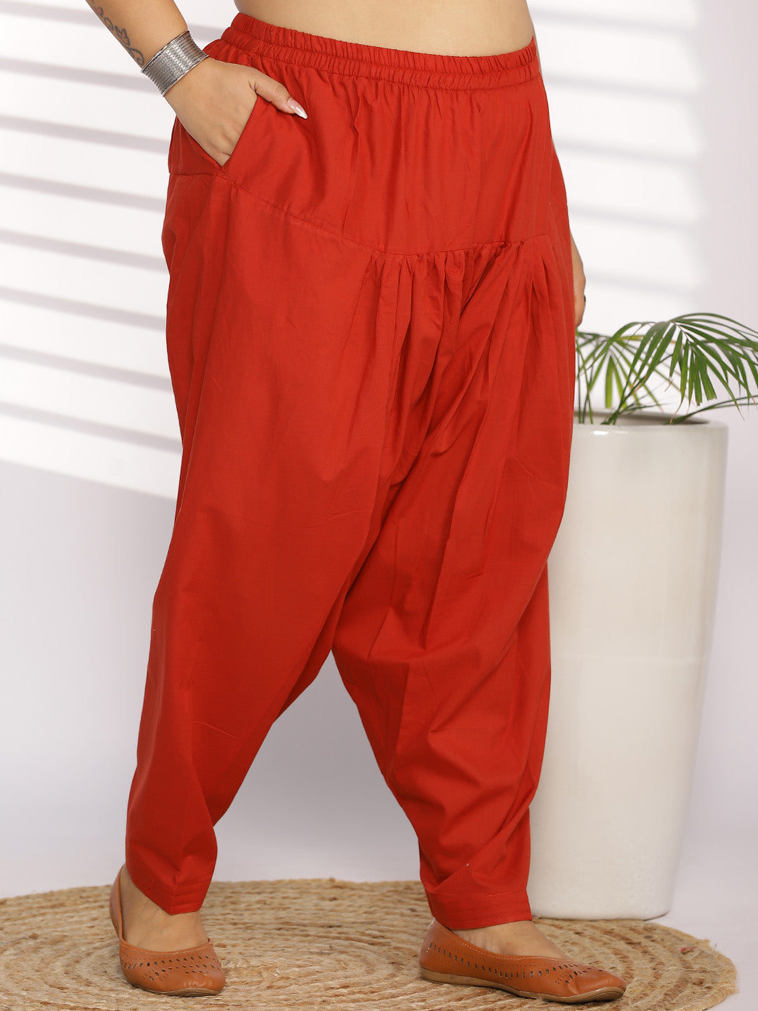 Red Cotton Straight Salwar