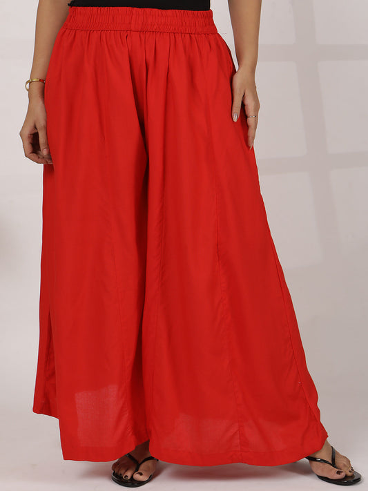 Red Rayon Flared Palazzo
