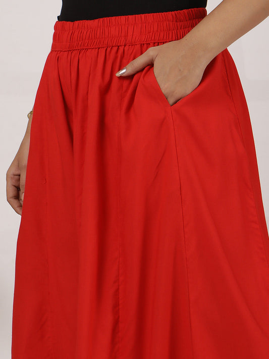 Red Rayon Flared Palazzo
