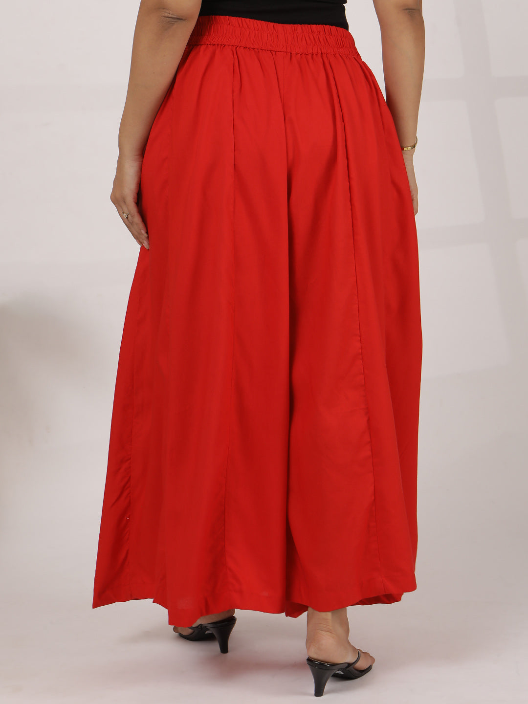 Red Rayon Flared Palazzo