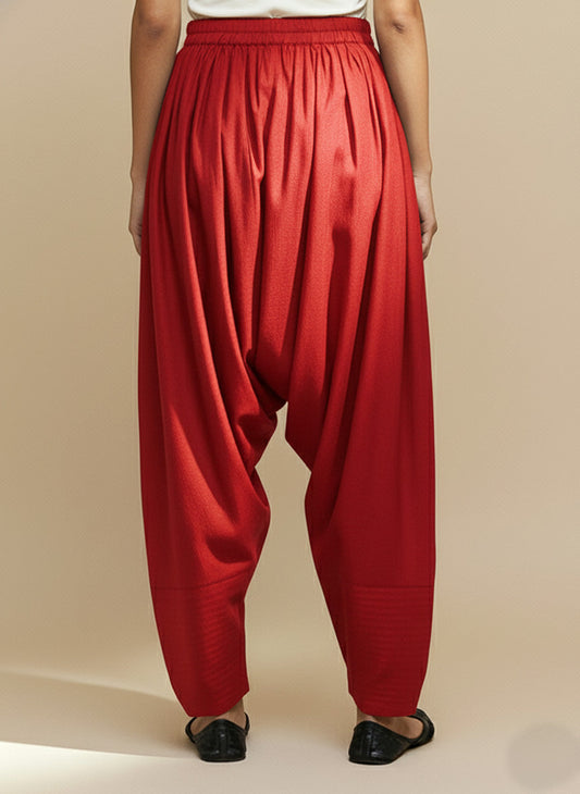 Red Cotton Loose Fit Farshi Salwar