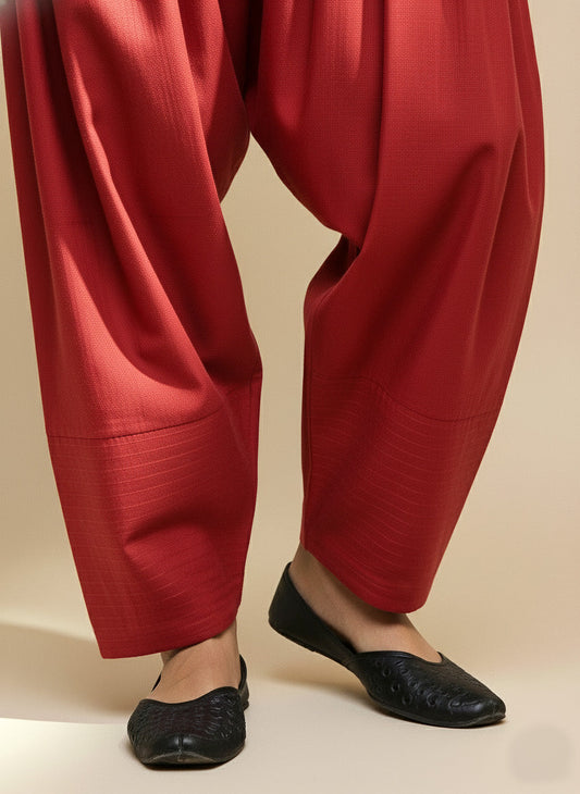 Red Cotton Loose Fit Farshi Salwar