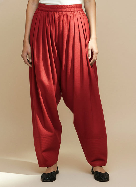 Red Cotton Loose Fit Farshi Salwar