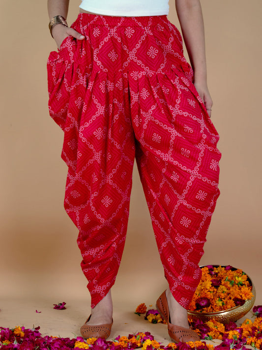 Printed Cotton Dhoti - RedBandhani