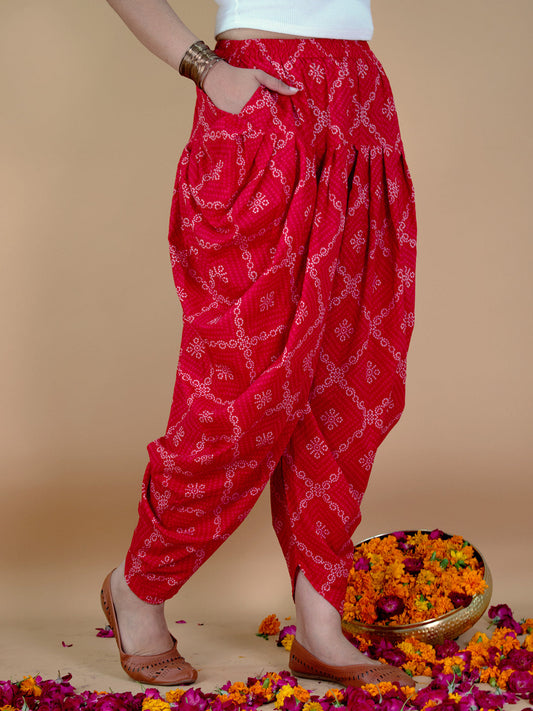 Printed Cotton Dhoti - RedBandhani