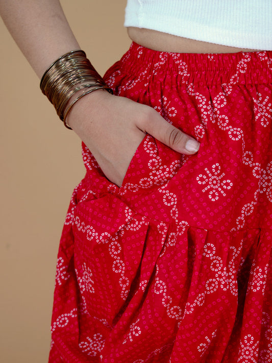 Printed Cotton Dhoti - RedBandhani