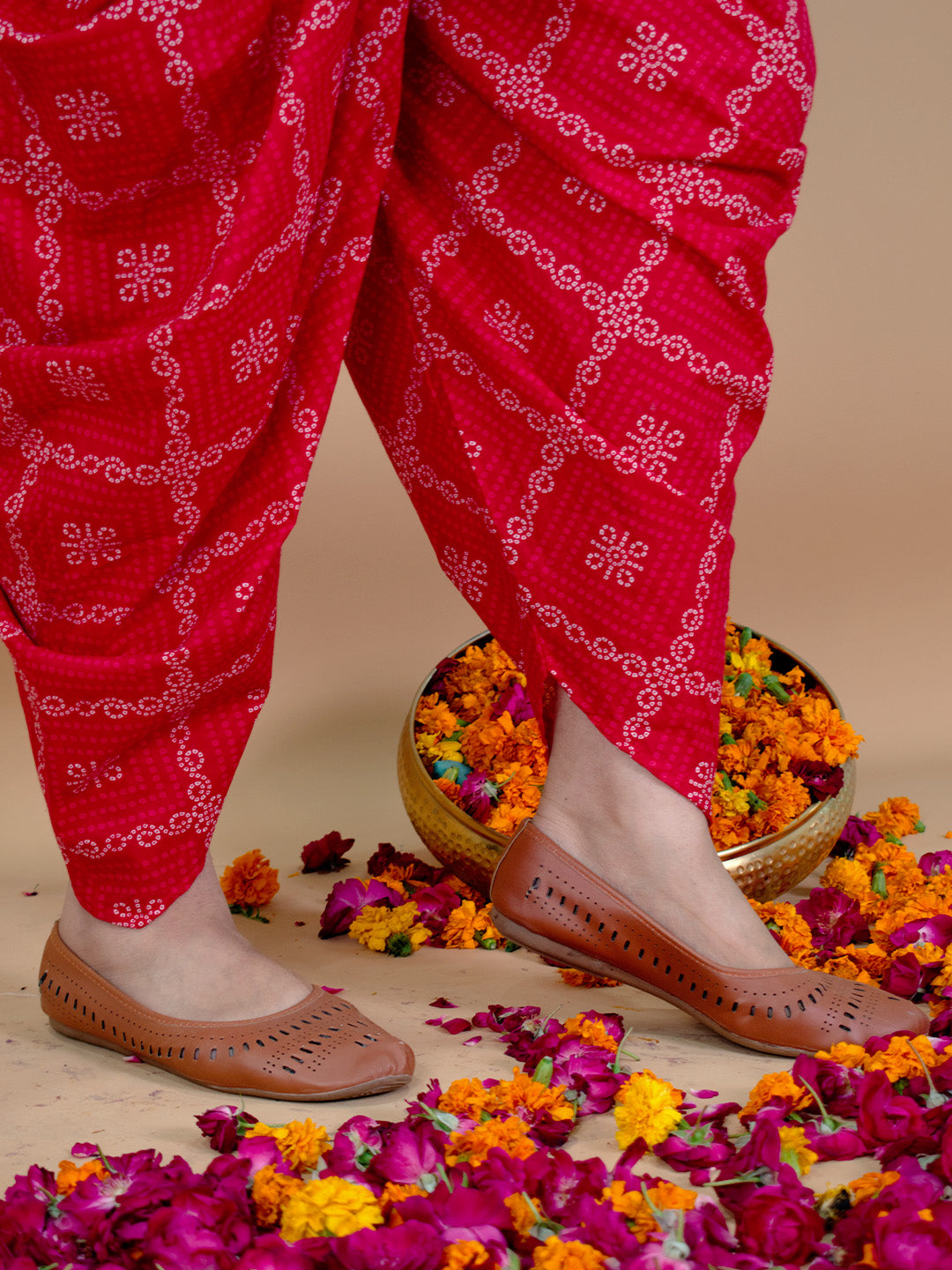 Printed Cotton Dhoti - RedBandhani