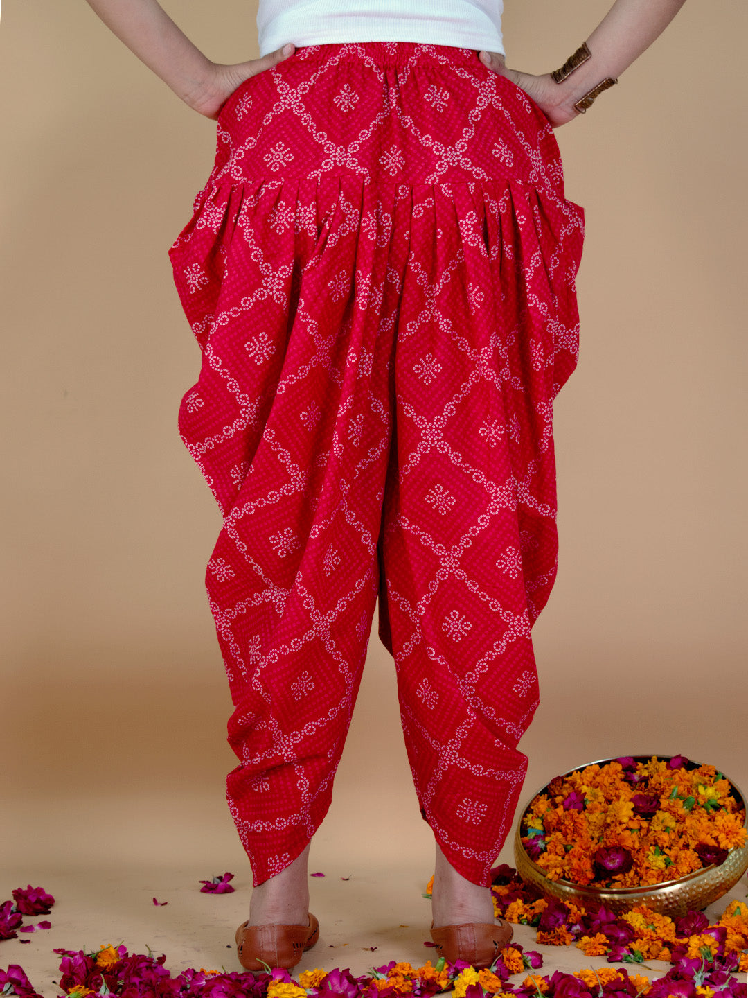 Printed Cotton Dhoti - RedBandhani