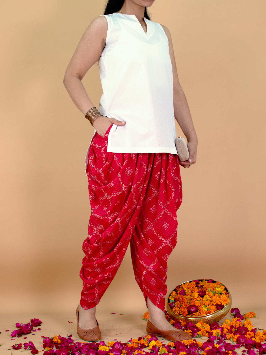 Printed Cotton Dhoti - RedBandhani