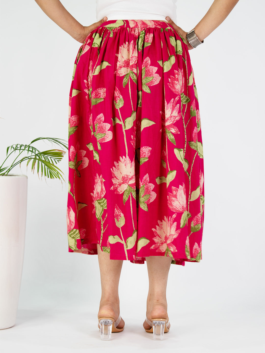 Printed Cotton Gathered Skirt - PinkKamal