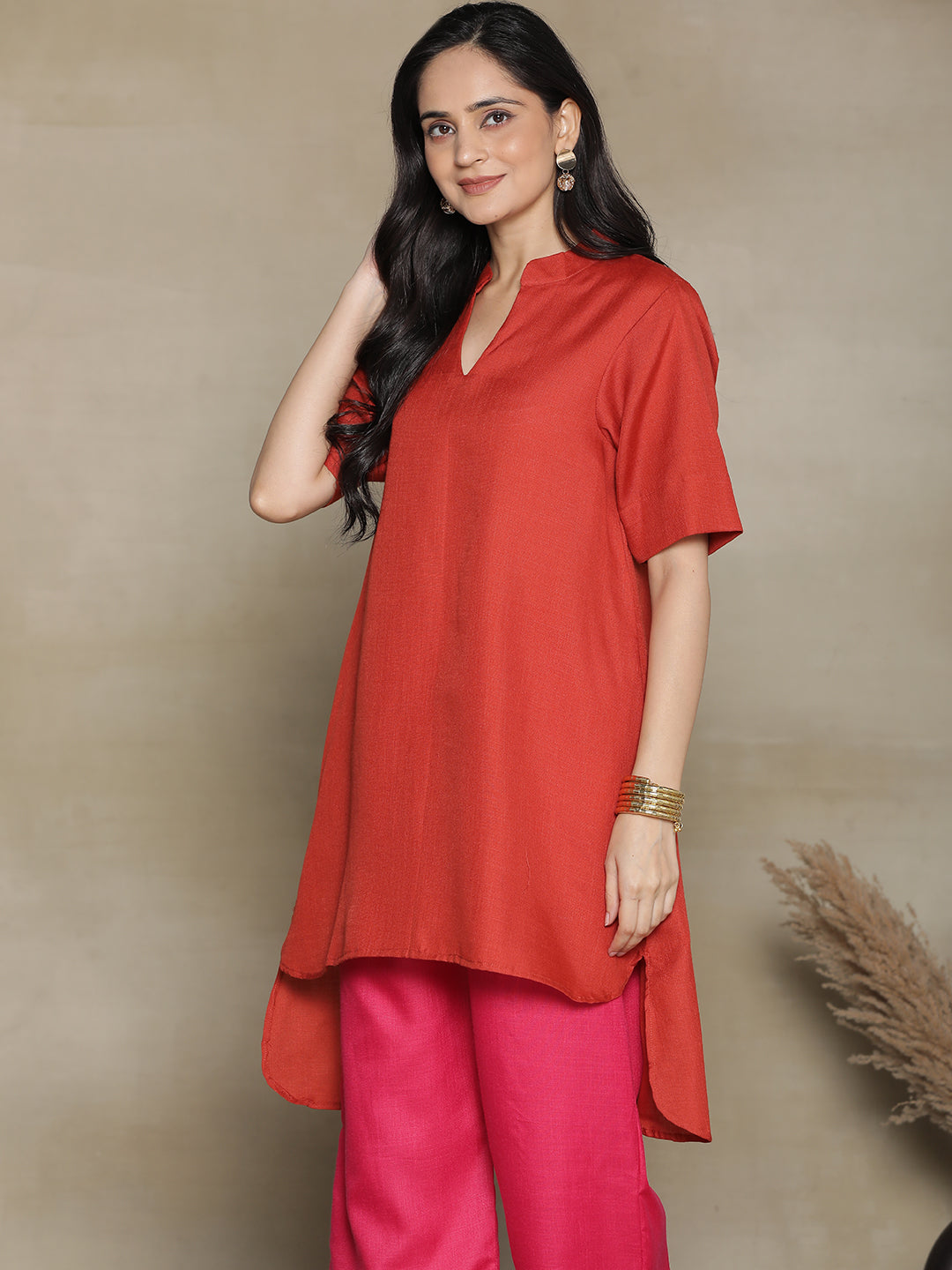 Rust CottonSlub HighLowKurti