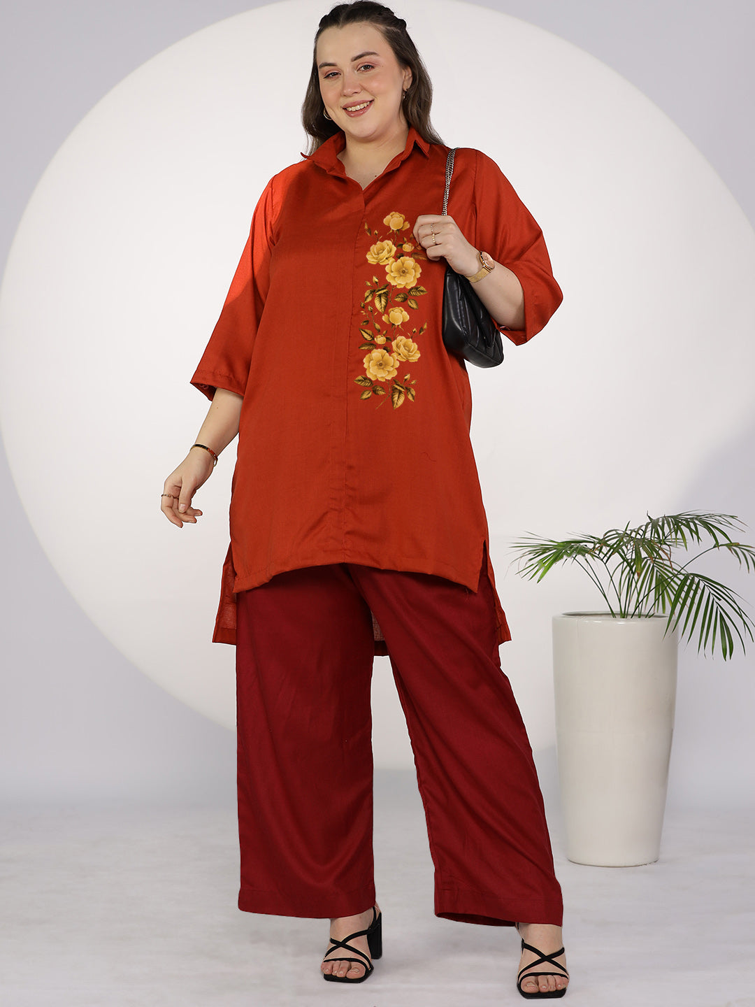 Rust CottonSlub ShirtTop - FloralFlame