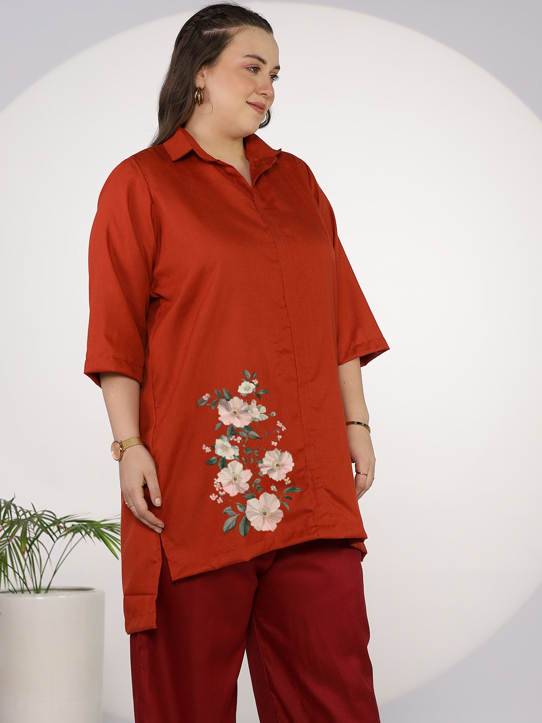 Rust CottonSlub ShirtTop - SoftPetals