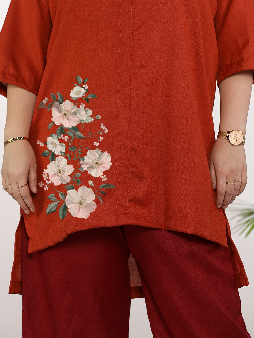 Rust CottonSlub ShirtTop - SoftPetals