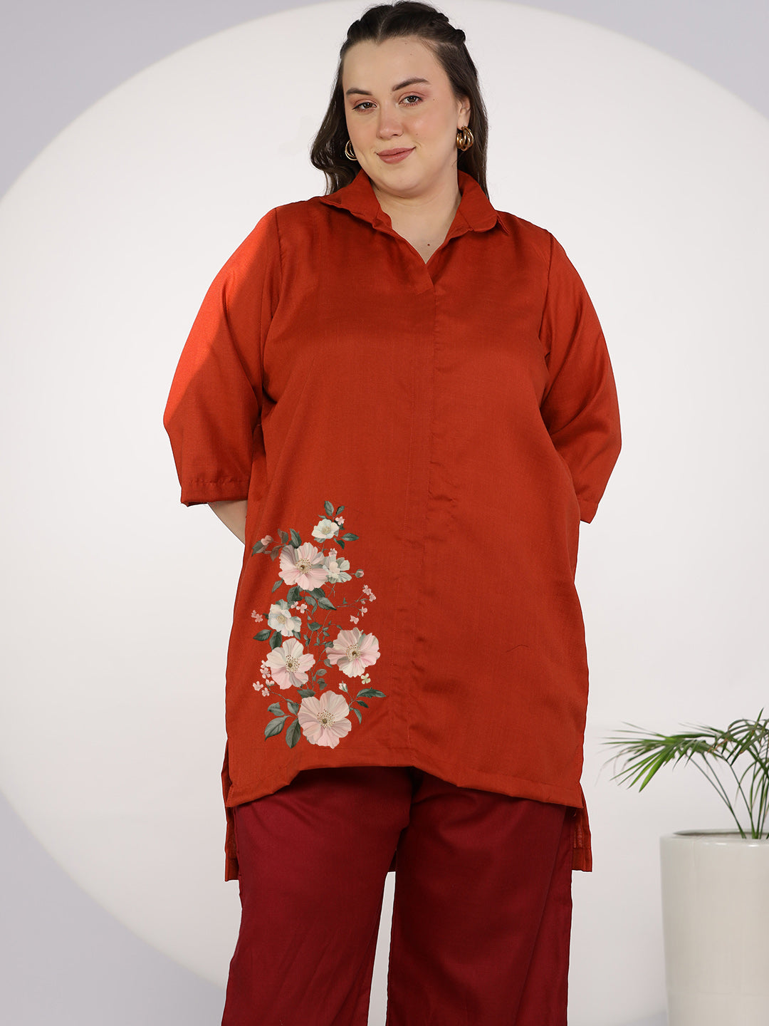 Rust CottonSlub ShirtTop - SoftPetals