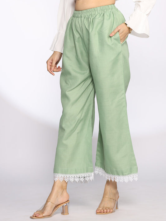 SageGreen CottonSlub Laced Palazzo