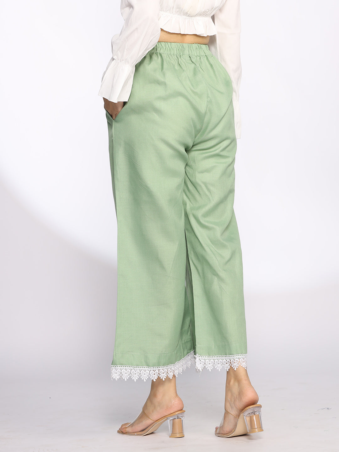 SageGreen CottonSlub Laced Palazzo