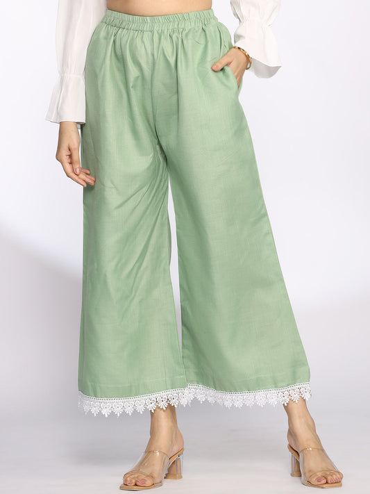 SageGreen CottonSlub Laced Palazzo