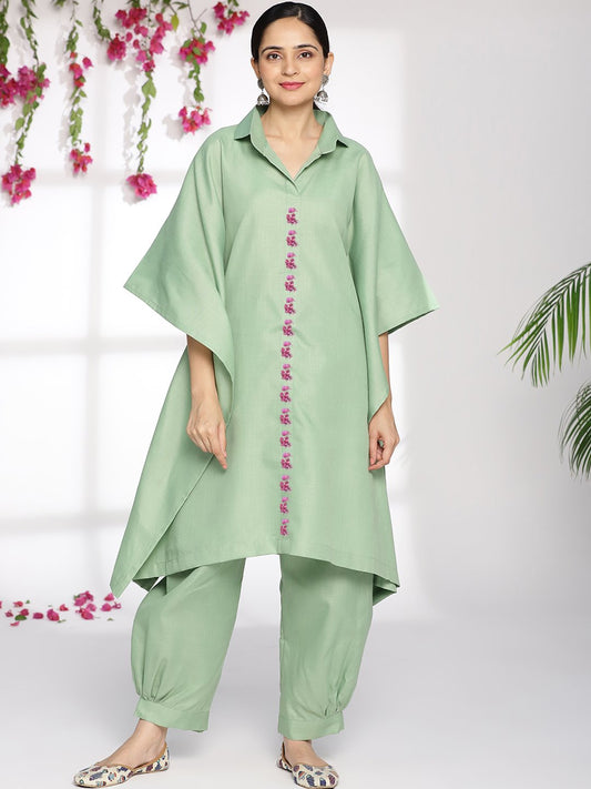 SageGreen CottonSlub ShirtKaftan - Cynthia