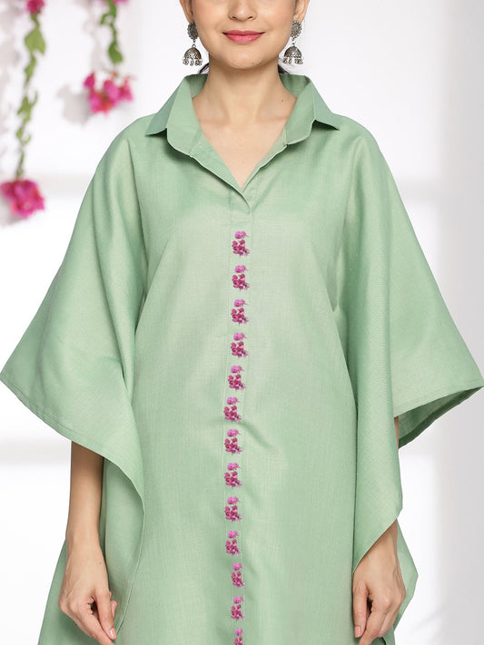 SageGreen CottonSlub ShirtKaftan - Cynthia
