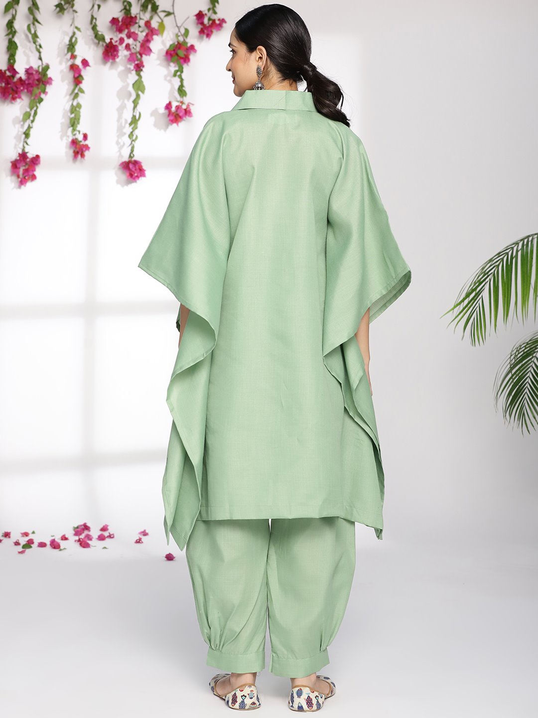 SageGreen CottonSlub ShirtKaftan - Cynthia