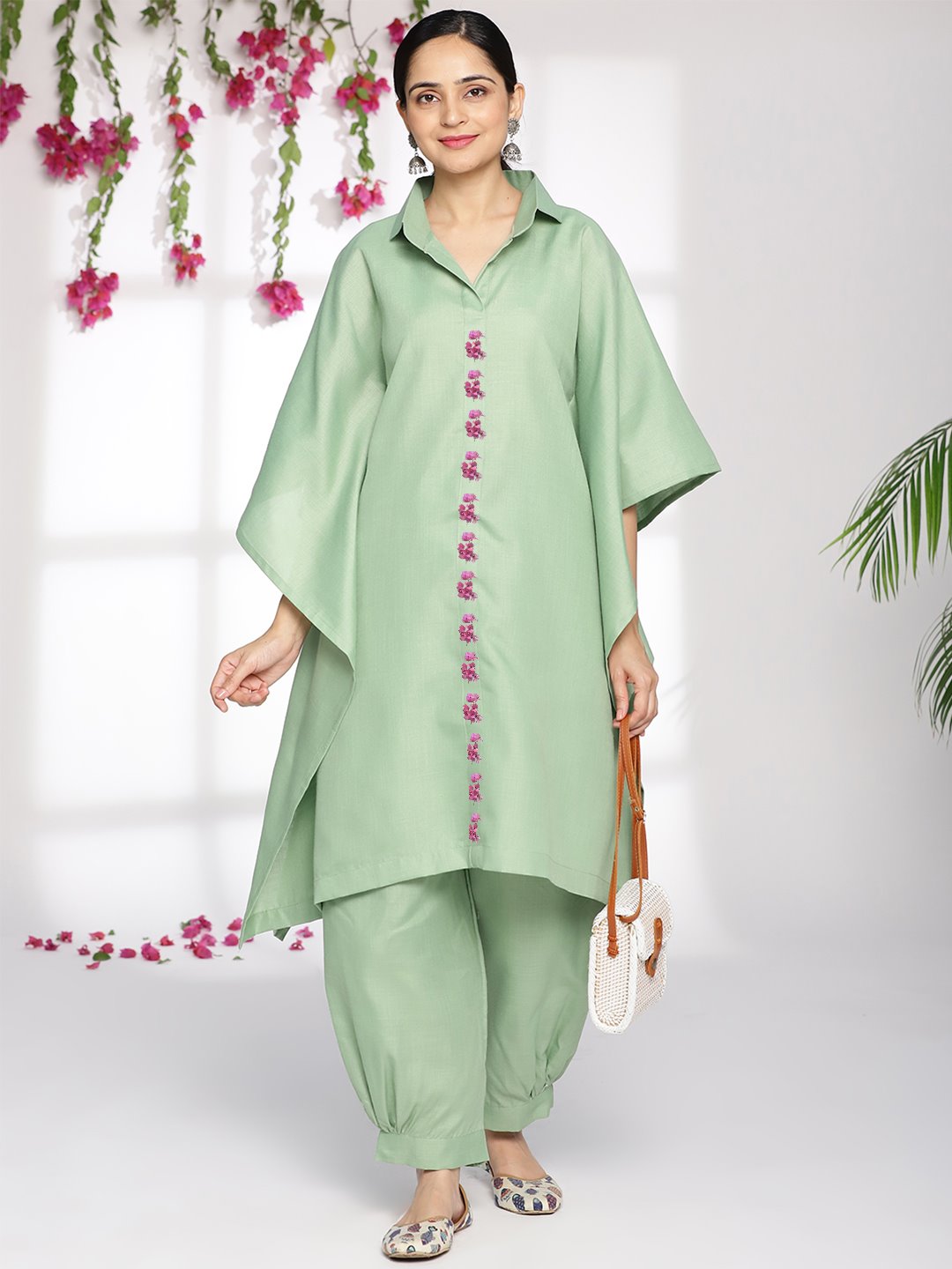 SageGreen CottonSlub ShirtKaftan - Cynthia