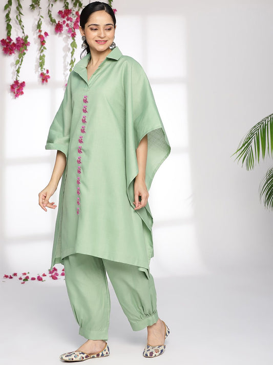 SageGreen CottonSlub ShirtKaftan - Cynthia