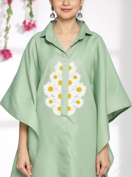 SageGreen CottonSlub ShirtKaftan - Daislyn