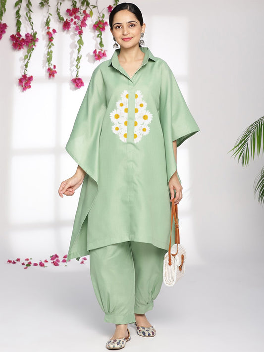 SageGreen CottonSlub ShirtKaftan - Daislyn